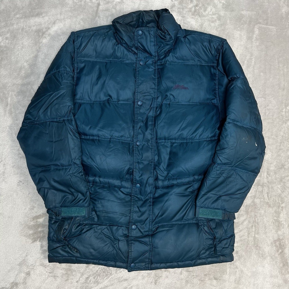 LL Bean Vintage Ripstop Puffer Jacket Mens Large Blue Quilted Down Parka Coat